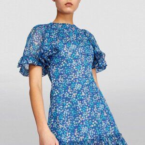 $1795 New The Vampire’s Wife Floral Midnight Mini Dress in Blue & Turquoise UK10